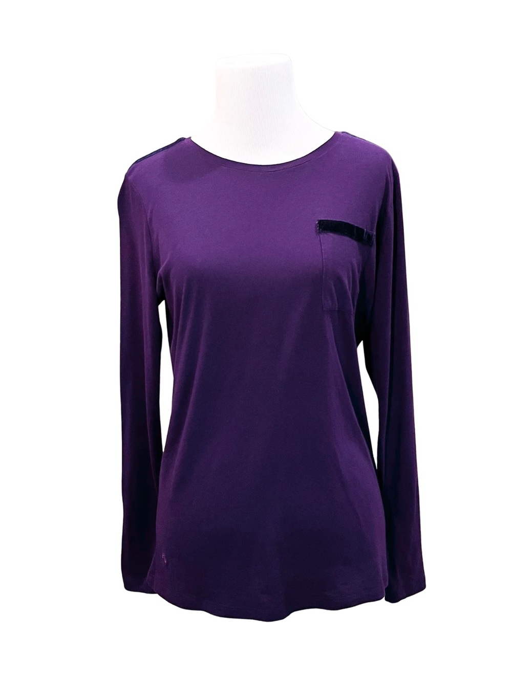 Ralph Lauren Size M Royal Purple Long-Sleeve Crewneck Top with Velvety Trim